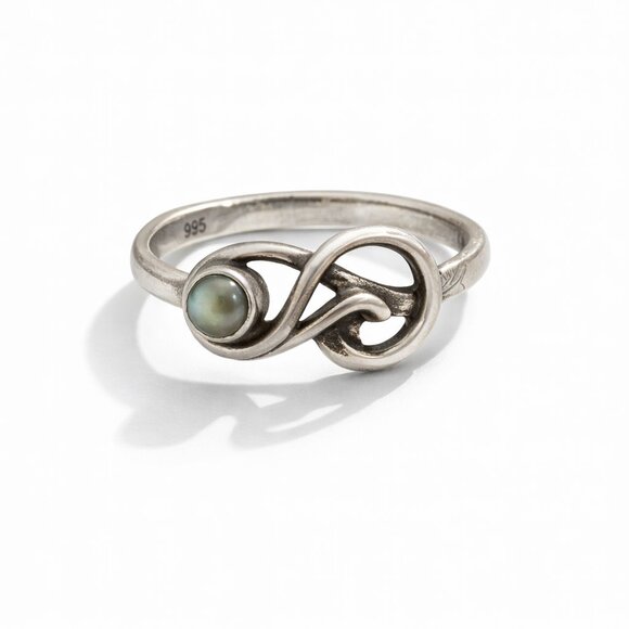 Sterling Silver 925 Pearl Infinity Ring Artisan Gray Green Pearl Sz 6 - Picture 2 of 10